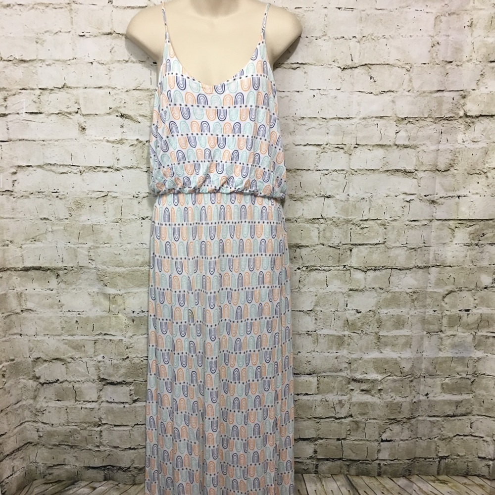 Modbe Geometric Print Stretch Waist Maxi Dress